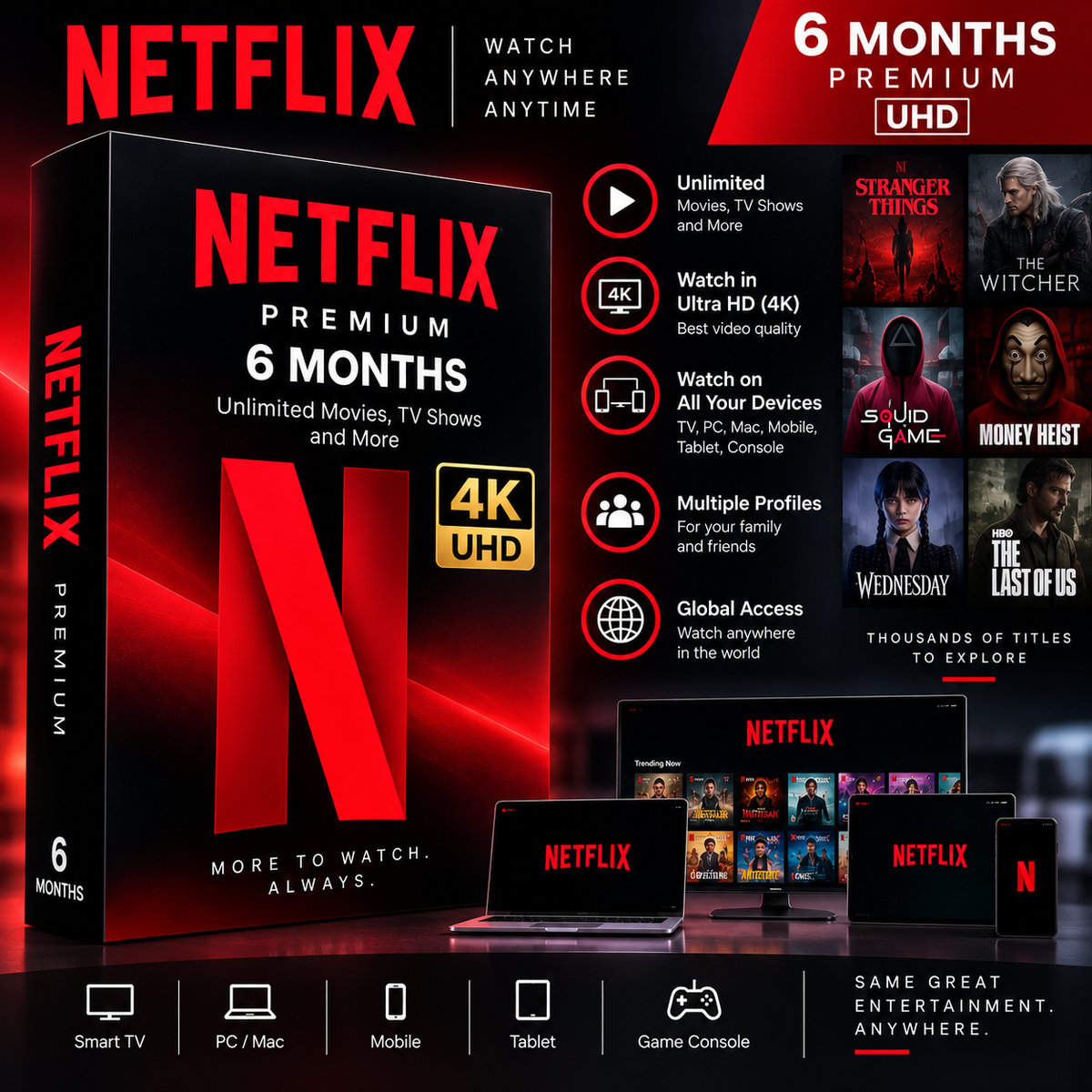 Netflix Premium 6 Month Subscription – 4K UHD Streaming – 6 month Digital Access